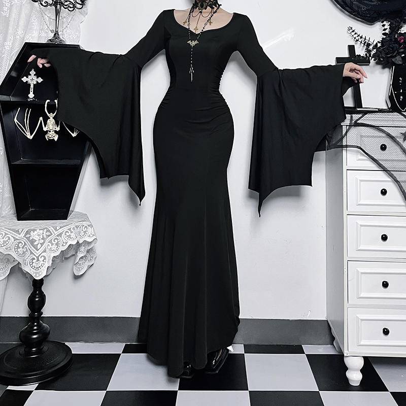 2026 ฮาโลวีนเครื่องแต่งกาย Cos Cos เครื่องแต่งกาย Adams ครอบครัวค้างคาวแขน Fishtail กระโปรง Gothic Abi Yujie กระโปรงสีดําเอวแคบกระโปรงยาว