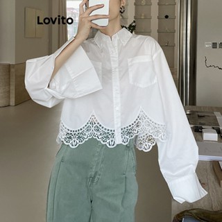 Lovito เสื้อเบลาส์ลําลอง แต่งลูกไม้ สําหรับผู้หญิง LNE21040 (สีขาว)