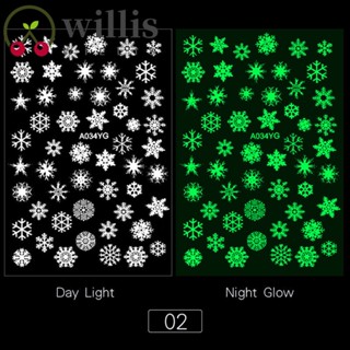 Willis สติกเกอร์เรืองแสง ลายผีเสื้อ เกล็ดหิมะ เปลวไฟ สําหรับตกแต่งเล็บ