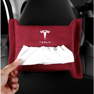 TESLA LOGO Tissue Box MODEL S MODEL3 MODEL X MODEL Y Car Seat Back Strap Hanging Universal Alcantara Paper Bag