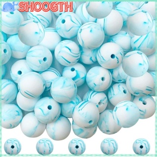 Shoogth ลูกปัดยางซิลิโคน ทรงกลม 15 มม. สีขาว สีฟ้า สําหรับทําเครื่องประดับ DIY