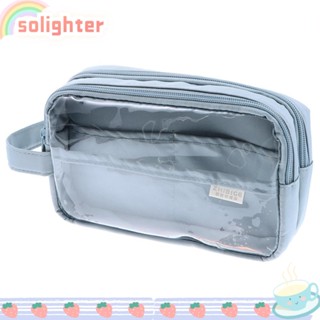 SOLIGHTER กระเป๋าดินสอ ทรงสี่เหลี่ยม แต่งซิป สีโปร่งใส เหมาะกับของขวัญ แฟชั่นสําหรับสตรี