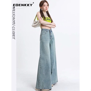 EOENKKY กางเกงขายาว กางเกงยีสน์ผู้หญิง ทรงหลวม ๆ ตรง Retro Hip Hop Pants 2023 NEW Style WNK23906G5 36Z230909