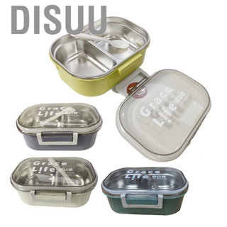 Disuu Stainless Steel Bento Box  Portable Metal  Container 2 Compartment Lunch Fashionable Appearance Reusable with  for School
