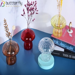 Buttterfly แจกันดอกไม้ รูปเห็ด แจกันแก้วใส 4 สี เรียบง่าย ตกแต่งบ้าน โต๊ะ เครื่องประดับ ขวดน้ํามันหอมระเหย