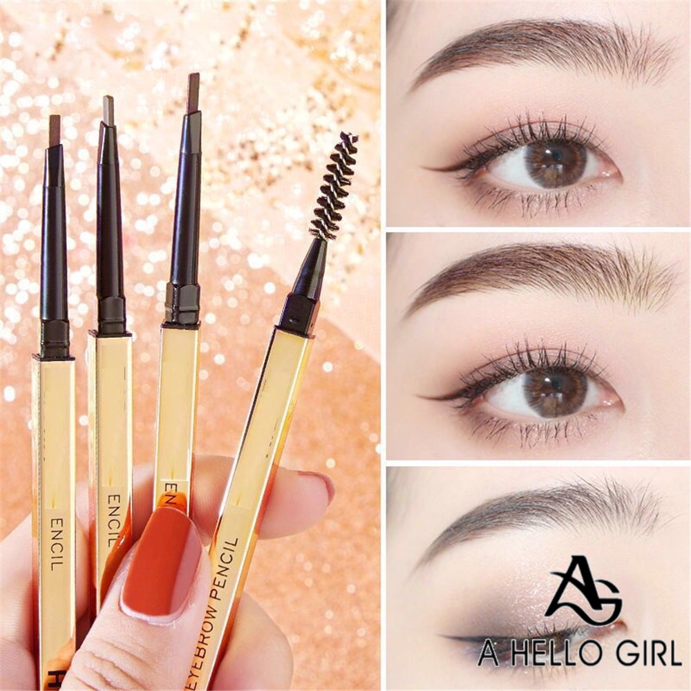 A HELLO GIRL Magic WOOD ดินสอเขียนคิ้ว ทรงแปดเหลี่ยม ขนาดเล็ก สีทอง แท่งเล็ก สองหัว สําหรับเด็กผู้หญิง