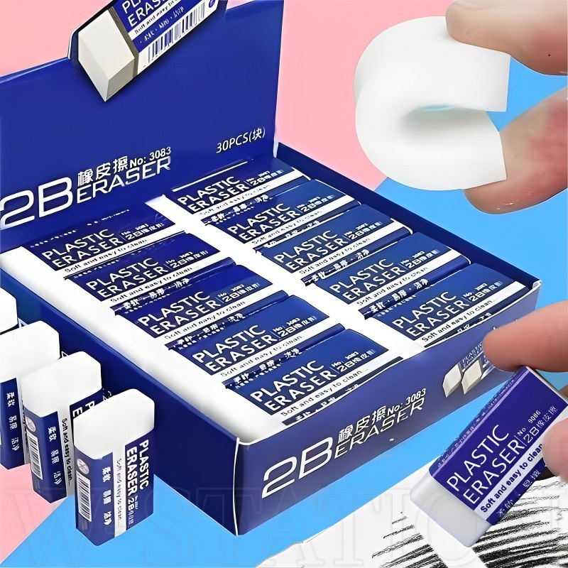 ยางลบดินสอ ทรงสี่เหลี่ยมผืนผ้า สีขาว 2B / ยางลบยางลบนุ่ม สําหรับนักเรียน สอบ วาดภาพ ศิลปะ ร่างภาพ แก้ไข ยางลบ / อุปกรณ์เครื่องเขียน สํานักงาน โรงเรียน
