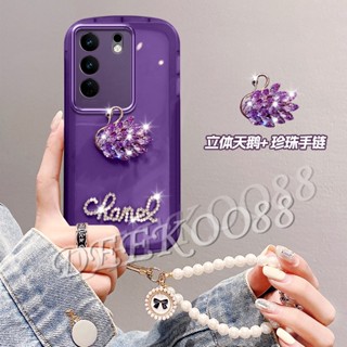 ใหม่ เคสโทรศัพท์มือถือนิ่ม ลายหงส์ 3D พร้อมสายคล้องมือ ประดับมุกน่ารัก สําหรับ VIVOV29 VIVOV29 5G 2023