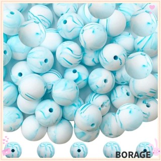 Borag ลูกปัดยางซิลิโคน ทรงกลม สีขาว สีฟ้า 15 มม. สําหรับทําเครื่องประดับ งานฝีมือ DIY