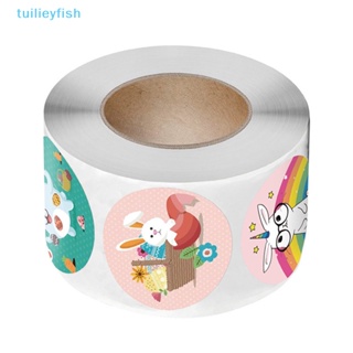 Tuilieyfish สติกเกอร์ ลายกระต่ายอีสเตอร์ ทรงกลม สําหรับติดตกแต่งถุงของขวัญ 500 ชิ้น ต่อม้วน