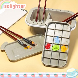 Solighter กล่องแปรงพลาสติก 16 ช่อง สีเทา คุณภาพสูง สําหรับทาสี