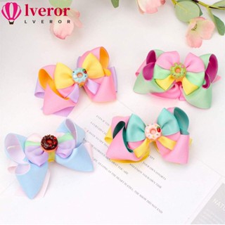 Lveror กิ๊บติดผม ทรงโดนัท ประดับโบว์ กลิตเตอร์ สีรุ้ง แฟชั่นสําหรับผู้หญิง