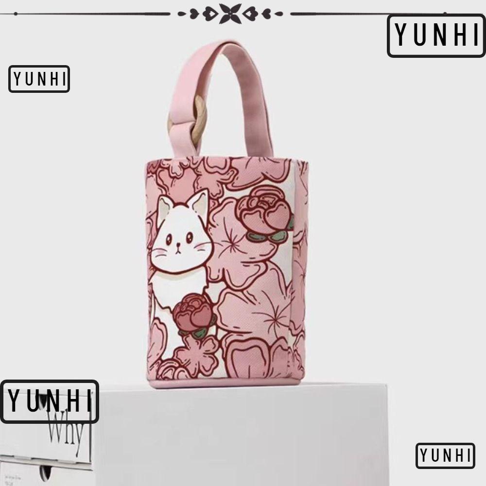 Yunhi กระเป๋าหนัง ทรงกระบอก พิมพ์ลายการ์ตูนแมวน่ารัก กันน้ํา แบบพกพา ให้เป็นของขวัญ