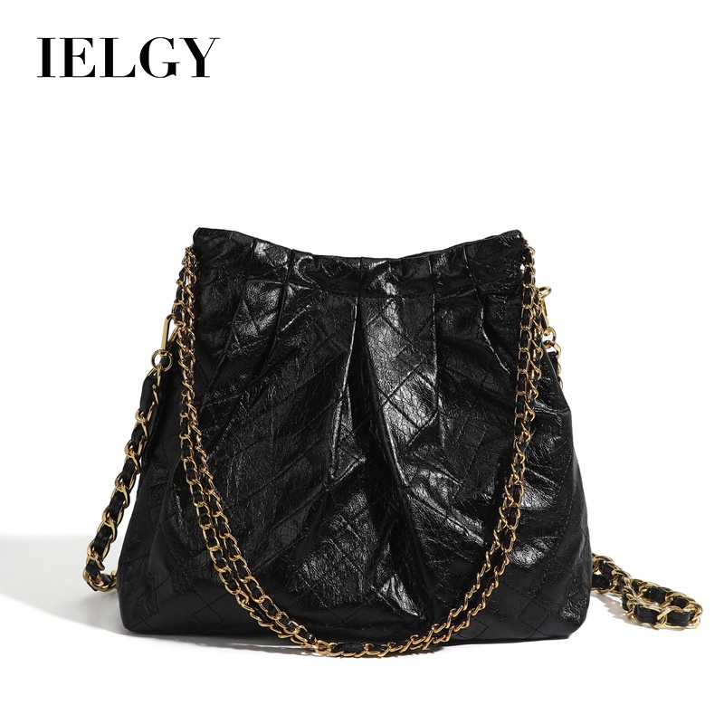 IELGY สุภาพสตรี Rhombus หนังนุ่มไหล่ Messenger Bucket Bag ความจุขนาดใหญ่