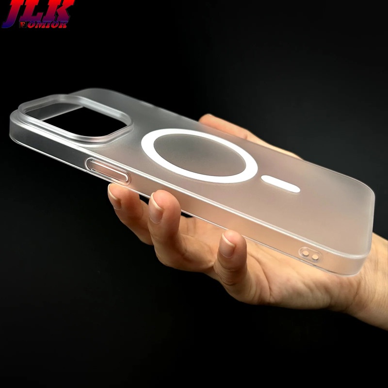 [JLK] 0.8mm Ultra Thin Matte Clear Magnetic Phone Case For iPhone 15 14 12 13 Pro Max 15 Plus Slim Solid Color Translucent PC Shockproof Hard Cover