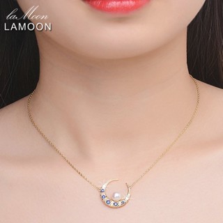 Lamoon สร้อยคอเงินแท้ 925 จี้รูปดวงจันทร์ ประดับมุกน่ารัก สําหรับผู้หญิง