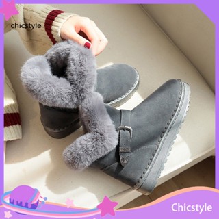 Chicstyle รองเท้าบูทหิมะ พื้นยาง กันลื่น แต่งหัวเข็มขัด ปรับได้ ให้ความอบอุ่น เหมาะกับฤดูหนาว สําหรับผู้หญิง 1 คู่