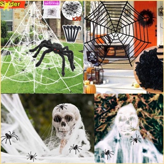 [LBE] 2m ฮาโลวีนสามเหลี่ยม Spider Web ผ้าฝ้ายแมงมุมผ้าไหมสยองขวัญ Haunted House รูปแบบตกแต่งฮาโลวีน