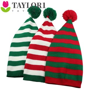 Taylor1 หมวกบีนนี่ ผ้าถักโครเชต์ ลายซานตาคลอส คริสต์มาส สีเขียว สีแดง