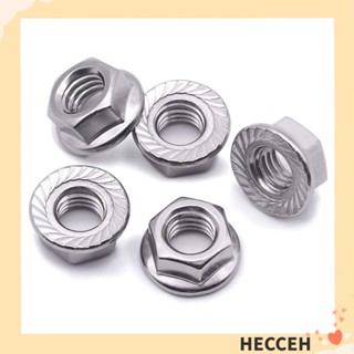 Hecceh น็อตล็อคหน้าแปลน หกเหลี่ยม สเตนเลส 304 เมตริก M10X1.5 มม. สีเงิน กันสนิม 10 แพ็ค