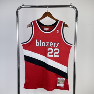 Mn เสื้อกีฬาบาสเก็ตบอล แขนกุด ลายทีมชาติวินเทจ Portland No.22Drexler สีแดง สําหรับผู้ชาย