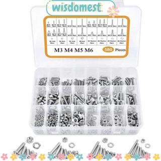 Wisdomest สกรูหัวกระทะฟิลลิปส์ 6 10 14 16 20 25 มม. M3 M4 M5 M6 580 ชิ้น|สกรูเมตริก สแตนเลส เกรด 304 แบบคละแบบ