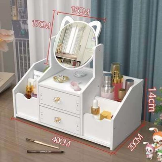 ชั้นเก็บเครื่องสำอาง มีกระจก กระจกแต่งหน้า ชั้นวางของและลิ้นชัก DIY