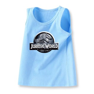 เสื้อยืดแขนกุด พิมพ์ลาย Jurassic Park แฟชั่นฤดูร้อน สําหรับเด็กผู้ชาย