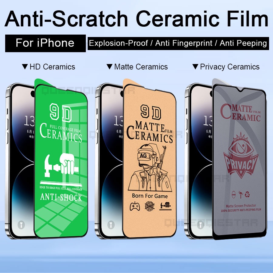 ฟิล์มเซรามิกกาวเต็ม ฟิล์มเซรามิกเคลือบด้านอ่อนแบบเต็ม ฟิล์มกันคนข้างๆๆมองเห็น (ฟิล์มกันเสือก) ฟิลม์ป้องกันหน้าจอสำหรับ สำหรับ iPhone 17 Pro Max Air 16 Pro Max 15 Pro Max 14 Pro Max 15 Plus 16 Plus 13 Pro Max 12 Pro 11 XR X XS Max