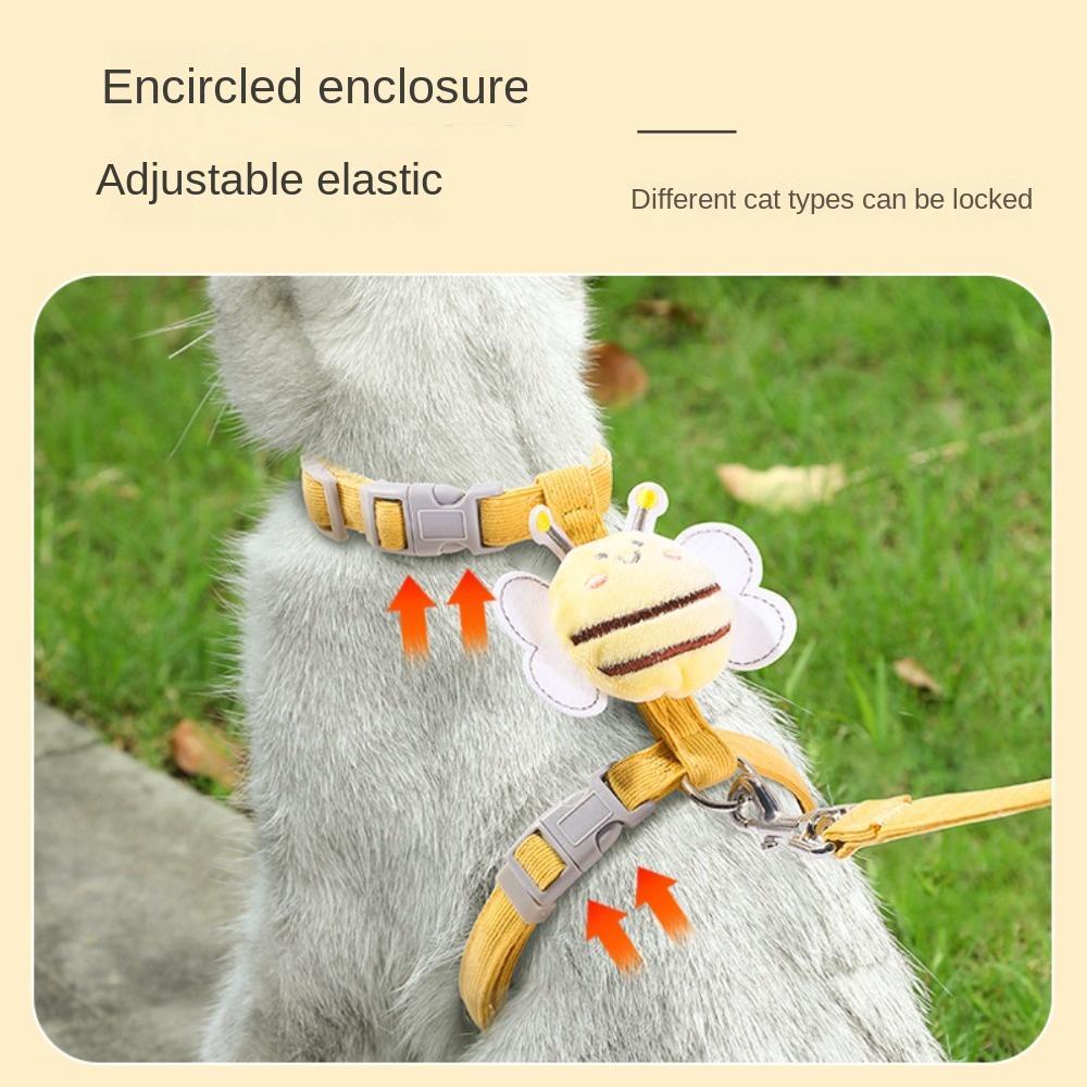 GUTHOP เข็มขัดสายรัดสัตว์เลี้ยง, เดินตะกั่ว Honeybee ปลอกคอแมวแบบปรับได้, อุปกรณ์สําหรับสัตว์เลี้ยง Dacron Cat Traction Rope - รูปที่ 7