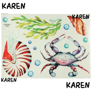 Karen สติกเกอร์ PVC ลายปลาทะเลเรืองแสงในที่มืด กันน้ํา ลอกออกได้ สําหรับติดตกแต่งผนังห้องน้ําเด็ก