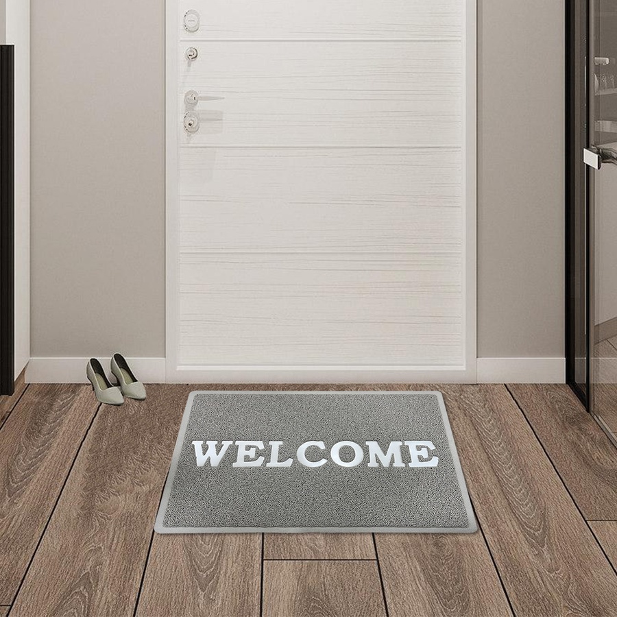 GlobalHouse-GRAFFE พรมเช็ดเท้าดักฝุ่น WELCOME รุ่น KIRA-GR ขนาด 60x80x1.2 ซม. สีเทา สินค้าของแท้คุณภ