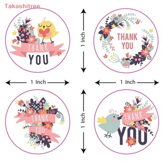 (Takashitree) สติกเกอร์ฉลาก ลายสัตว์ Thank You ดอกไม้สีชมพู สําหรับติดซองจดหมาย 500 ชิ้น