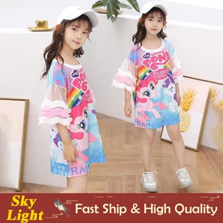 My Little Pony Friendship Magic ชุดเดรส แขนสั้น สําหรับเด็กผู้หญิง ฮาโลวีน คริสต์มาส เสื้อยืดเจ้าหญิง สีชมพู สีฟ้า Terno