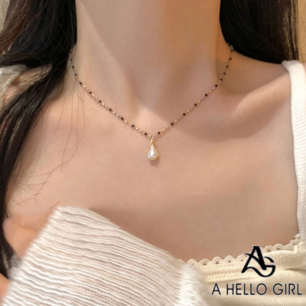 A HELLO GIRL เครื่องประดับ สร้อยคอ จี้ไข่มุก รูปหยดน้ํา หรูหรา เข้ากับทุกการแต่งกาย สไตล์เกาหลี สําหรับผู้หญิง
