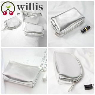 Willis กระเป๋าเครื่องสําอาง หนัง PU ทรงตัว T กันน้ํา มีซิป สีพื้น แฟชั่นสําหรับผู้หญิง