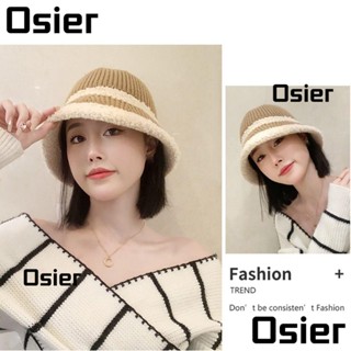 Osier1 หมวกบักเก็ต ผ้าถัก ไร้ขอบ กันลม ให้ความอบอุ่น ลายหน้ายิ้มน่ารัก ขนาดเล็ก แฟชั่นฤดูหนาว สําหรับผู้หญิง