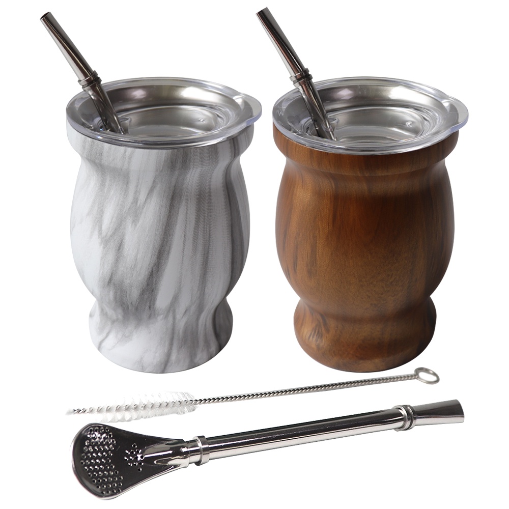 230ML Yerba Mate Set Includes Double Walled 18/8 Stainless Steel Mate Tea Cup One Bombilla Mate (Str