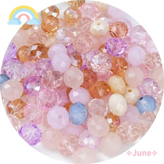 June ลูกปัดแก้วคริสตัล สีชมพู 6 มม. สําหรับทําเครื่องประดับ สร้อยคอ DIY 200 ชิ้น