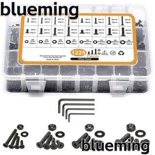 Blueming2 สกรูซ็อกเก็ตหกเหลี่ยม หัวแบน โลหะผสมเหล็ก M2 M3 M4 M5 พร้อมประแจหกเหลี่ยม 8 12 16 20 มม. 1225 ชิ้น