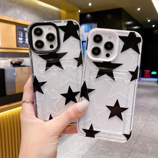 Qhy - เคสโทรศัพท์มือถือแบบใส กันกระแทก ลายดาว สีดํา สําหรับ iphone 13 15 6s 7 8 plus xs XR 11 12 14 pro max 2 in 1