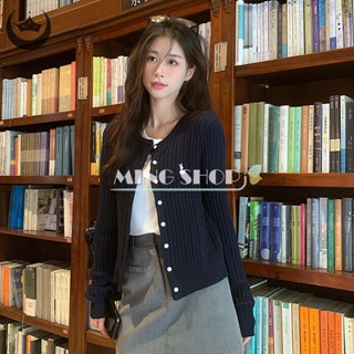 Ming Sweet Preppy Style เสื้อกันหนาวคาร์ดิแกน คอกลม กระชับสัดส่วน สําหรับผู้หญิง TH