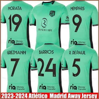 เสื้อกีฬาแขนสั้น ลายทีม Atletico Madrid Third Away Jersey Morata Barrios Griezmann Memphis DePaul Koke HQ1 2023-2024 พลัสไซซ์ QH1