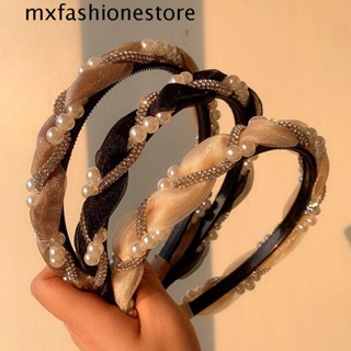 Mxfashione ที่คาดผม คริสตัล มุก หรูหรา ของขวัญ สําหรับเด็กผู้หญิง ตาข่ายแต่งหน้า ที่คาดผม บาง เพทาย ที่คาดผมเกาหลี