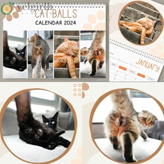 Yelgirlb 2024 ปฏิทินกระดาษ รูปก้นแมว สําหรับตกแต่งผนังบ้าน