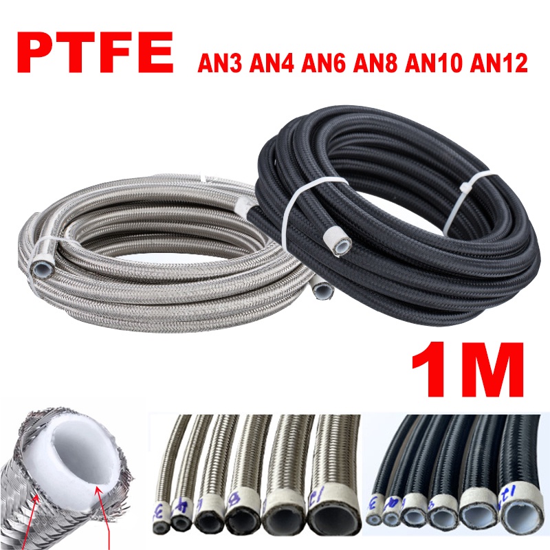 สายท่อน้ํามันเชื้อเพลิงรถยนต์ สเตนเลส PTFE แบบถักคู่ AN3 AN4 AN6 AN8 AN10 AN12 3 ฟุต 1 เมตร