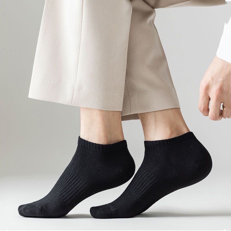 ถุงเท้ากีฬาลําลอง ผ้าฝ้าย ระบายอากาศได้ดี ดูดซับเหงื่อ สีดํา และสีขาว แบบเรียบง่าย สําหรับผู้ชาย - รูปที่ 3