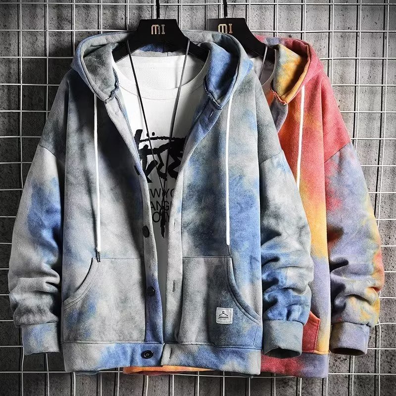 เสื้อแจ็กเก็ตกันหนาว แขนยาว มีฮู้ด ทรงหลวม ไล่โทนสี สไตล์ฮาราจูกุ สําหรับผู้ชาย