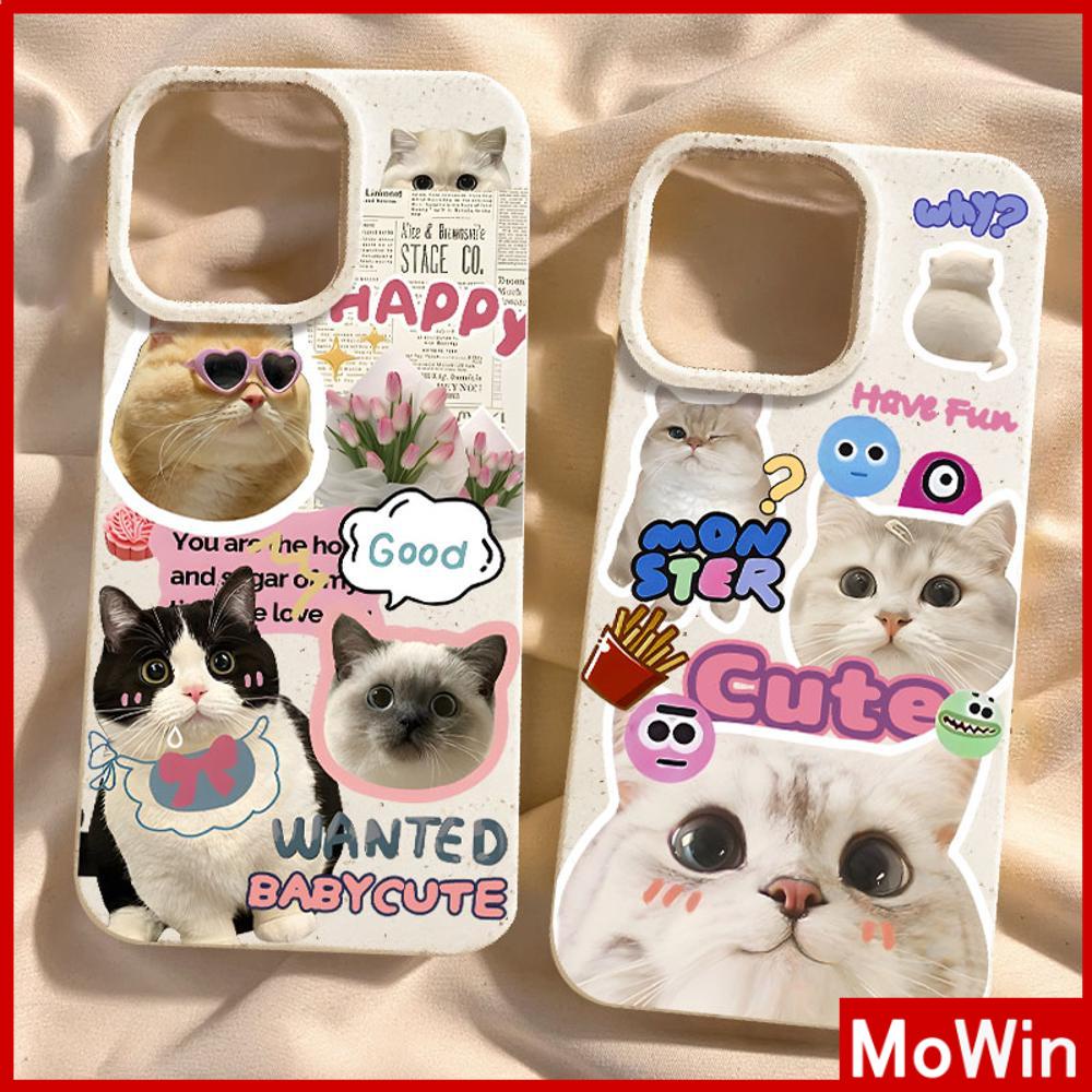 Mowin - เข้ากันได้สำหรับ 15 เคสไอโฟน11 เคส iphone 11 กรณีเป็นมิตรกับสิ่งแวดล้อมสีขาวกรณีนุ่มปกป้องกล้องกันกระแทกน่ารักตาโตแมวเข้ากันได้กับ 14 13 12 XR XS 7Plus 8 PLUS