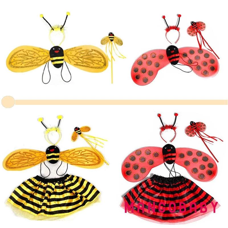 (จัดส่งในกรุงเทพฯ)-ฮาโลวีนเด็กเครื่องแต่งกายประสิทธิภาพชุด Bee/Ladybug Wing Tutu กระโปรงแถบคาดศีรษะ Wand คอสเพลย์อุปกรณ์เสริม thumbnail 4
